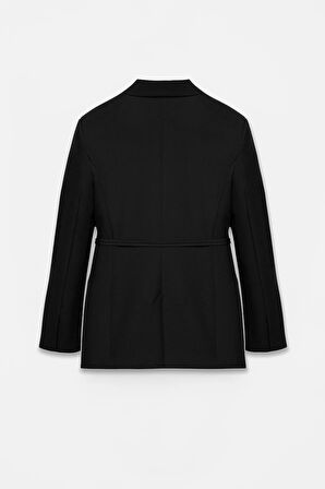 Kadın Siyah Bağcıklı Dokuma Blazer