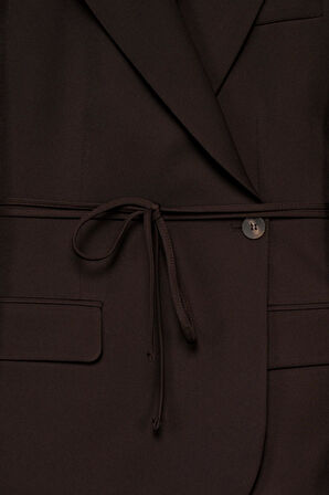 Kadın Acı Kahve Bağcıklı Dokuma Blazer