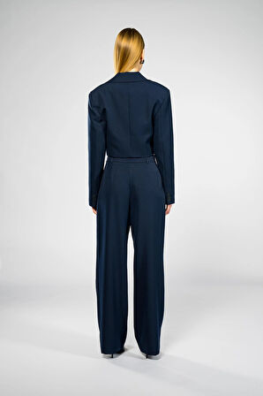 Kadın Lacivert Geniş Yaka Crop Blazer