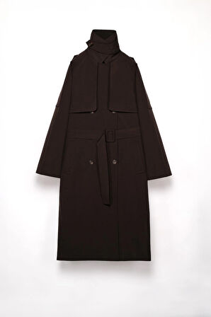 Kadın Kahverengi Dik Yaka Trençkot