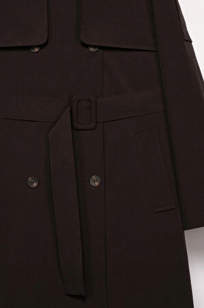 Kadın Kahverengi Dik Yaka Trençkot