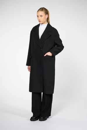 Kadın Siyah Oversize Kruvaze Kaban