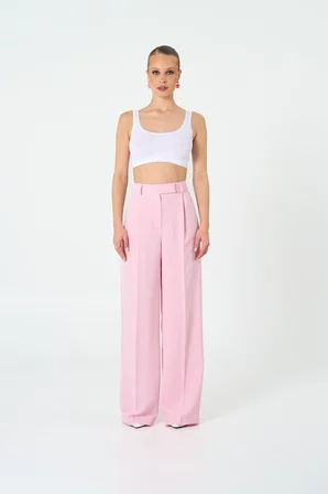 Kadın Pembe Pileli Pantolon