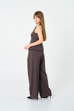 Kadın Kahverengi Çizgili Peplum Yelek