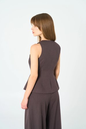 Kadın Kahverengi Çizgili Peplum Yelek