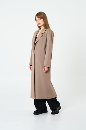 Kadın Bej Oversize Uzun Ceket