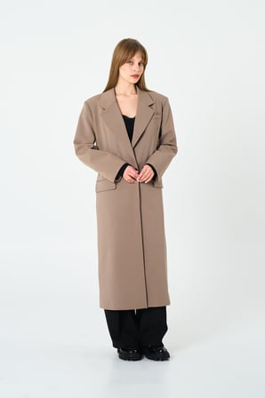 Kadın Bej Oversize Uzun Ceket