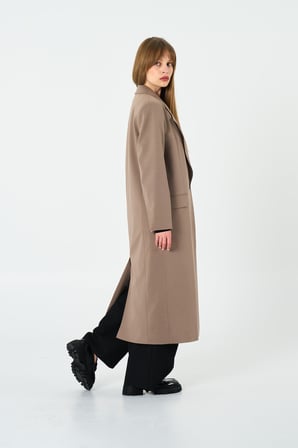 Kadın Bej Oversize Uzun Ceket