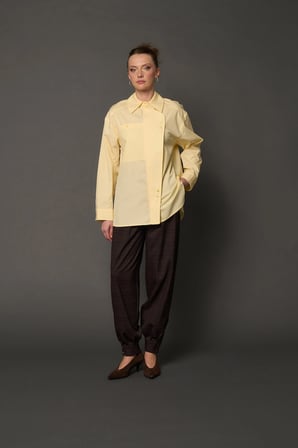 Kadın Sarı Pat Detaylı Oversize Gömlek