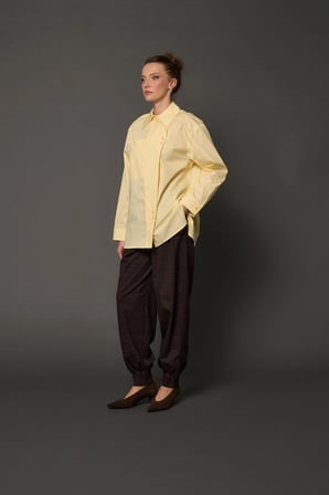 Kadın Sarı Pat Detaylı Oversize Gömlek