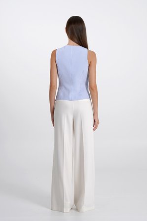 Kadın Mavi Pötikare Kruvaze Slim Fit Yelek