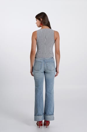 Kadın Siyah Pötikare Kruvaze Slim Fit Yelek