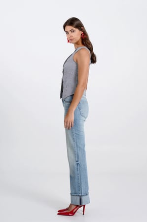 Kadın Siyah Pötikare Kruvaze Slim Fit Yelek