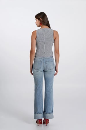 Kadın Siyah Pötikare Kruvaze Slim Fit Yelek