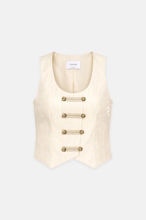 Kadın Sarı Şerit Detaylı Slim Fit Yelek