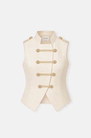 Kadın Sarı Hakim Yaka Şerit Detaylı Slim Fit Yelek