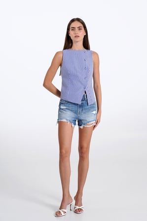 Kadın Lacivert Pötikare Kruvaze Slim Fit Yelek