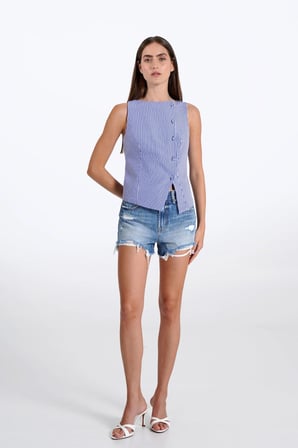 Kadın Lacivert Pötikare Kruvaze Slim Fit Yelek