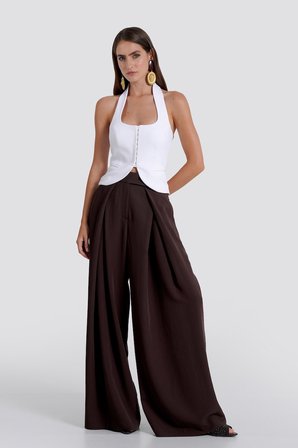 Kadın Beyaz Halter Yaka Crop Yelek