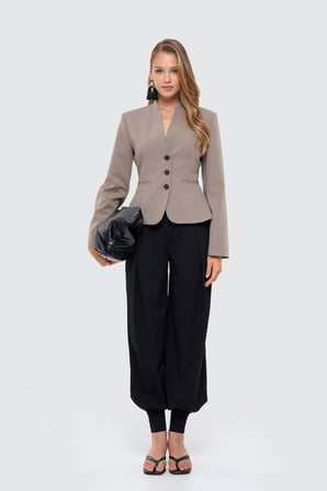 Kadın Vizon Yakasız Vücuda Oturan Blazer