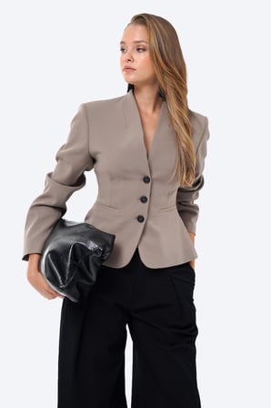 Kadın Vizon Yakasız Vücuda Oturan Blazer