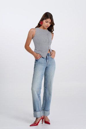 Kadın Siyah Pötikare Kruvaze Slim Fit Yelek