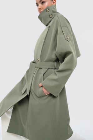 Kadın Açık Haki Dik Yaka Oversize Trençkot