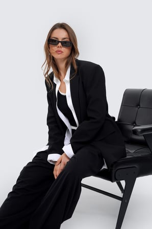 Kadın Siyah Çift Düğmeli Oversize Blazer