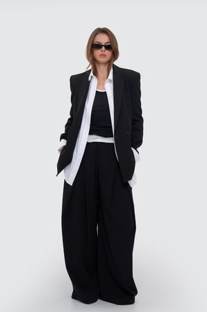 Kadın Siyah Çift Düğmeli Oversize Blazer