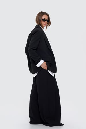 Kadın Siyah Çift Düğmeli Oversize Blazer