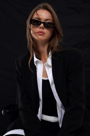 Kadın Siyah Çift Düğmeli Oversize Blazer