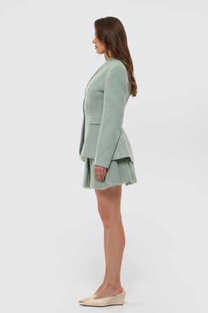 Kadın Mint Yeşili Yakasız Tüvit Blazer