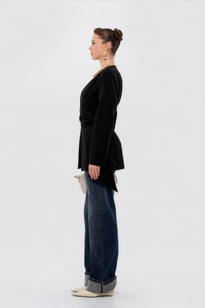 Kadın Siyah Beli Büzgülü Blazer