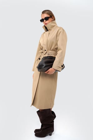 Kadın Camel Oversize Kuşaklı Trençkot