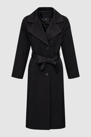 Kadın Siyah Oversize Kuşaklı Trençkot