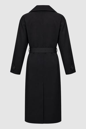 Kadın Siyah Oversize Kuşaklı Trençkot