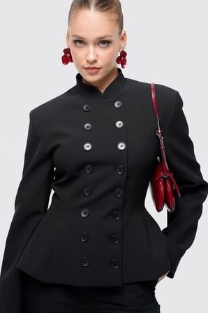 Kadın Siyah Kruvaze Düğmeli Peplum Blazer