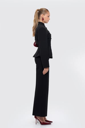 Kadın Siyah Kruvaze Düğmeli Peplum Blazer