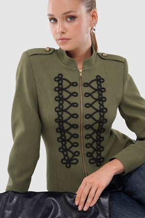 Kadın Haki Süslü Fit Blazer