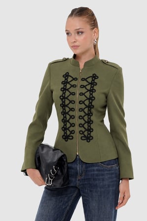 Kadın Haki Süslü Fit Blazer