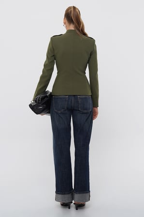 Kadın Haki Süslü Fit Blazer