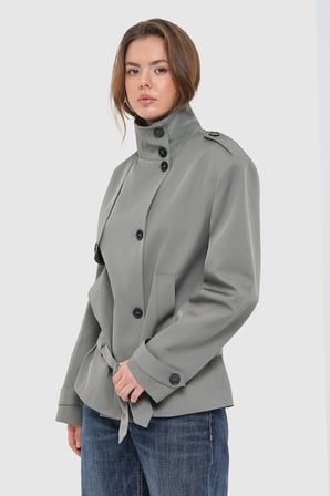 Kadın Çağla Yeşili Dik Yaka Oversize Kısa Trençkot