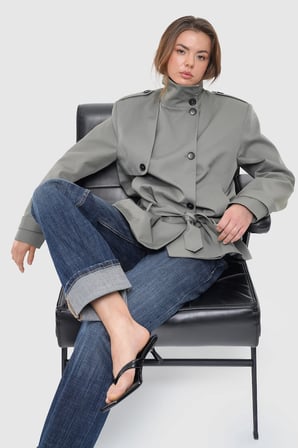 Kadın Çağla Yeşili Dik Yaka Oversize Kısa Trençkot