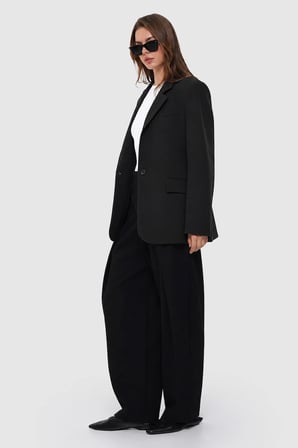 Kadın Siyah Tek Düğmeli Oversize Blazer