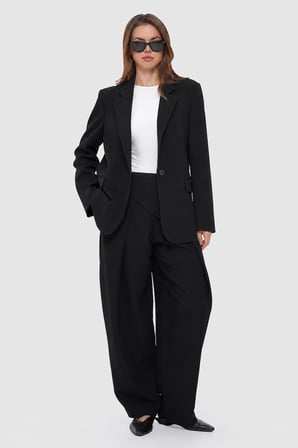 Kadın Siyah Tek Düğmeli Oversize Blazer