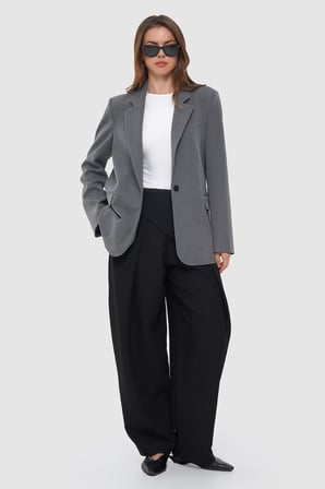 Kadın Antrasit Tek Düğmeli Oversize Blazer