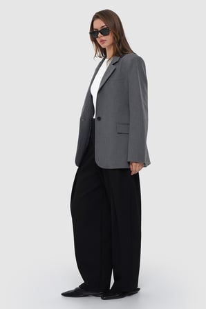 Kadın Antrasit Tek Düğmeli Oversize Blazer