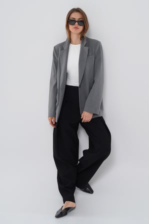 Kadın Antrasit Tek Düğmeli Oversize Blazer