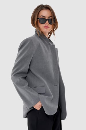 Kadın Antrasit Tek Düğmeli Oversize Blazer