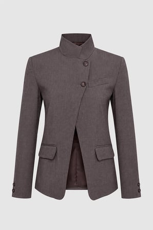 Kadın Kahverengi Dik Yaka Düğmeli Oversize Blazer